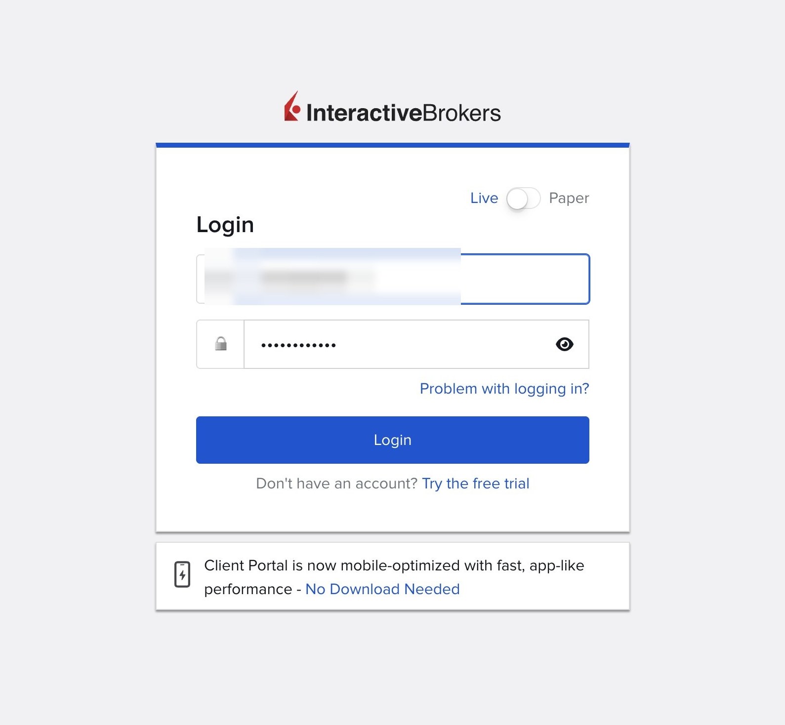 Formulaire de connexion IBKR rempli